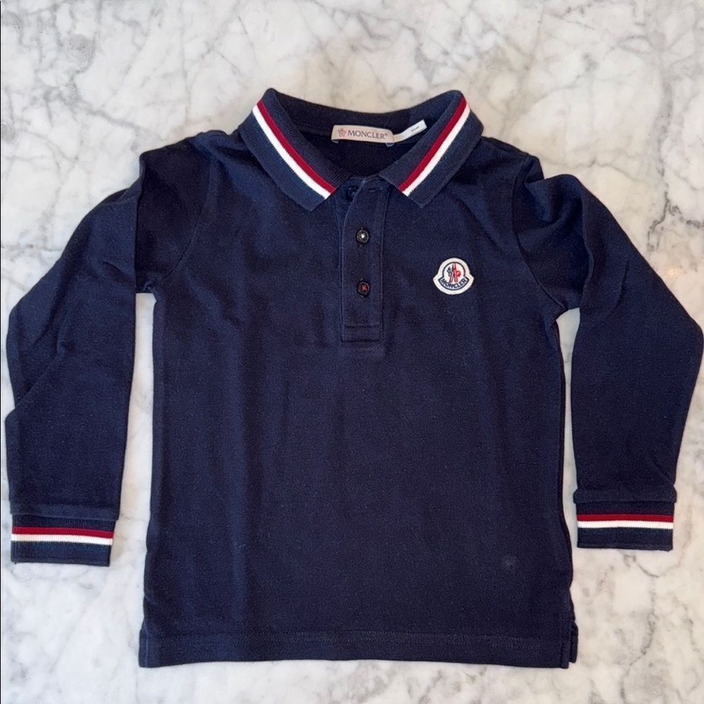 Moncler Blue Long Sleeve Polo Shirt with Striped Accents 4A